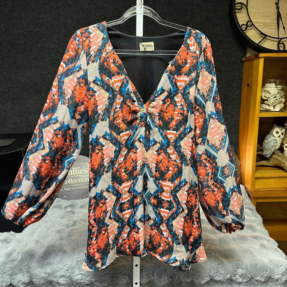 Show Me Your Mumu Jamie Tunic Womens Medium Multicolor Geometric Boho Blouse - Picture 4 of 7